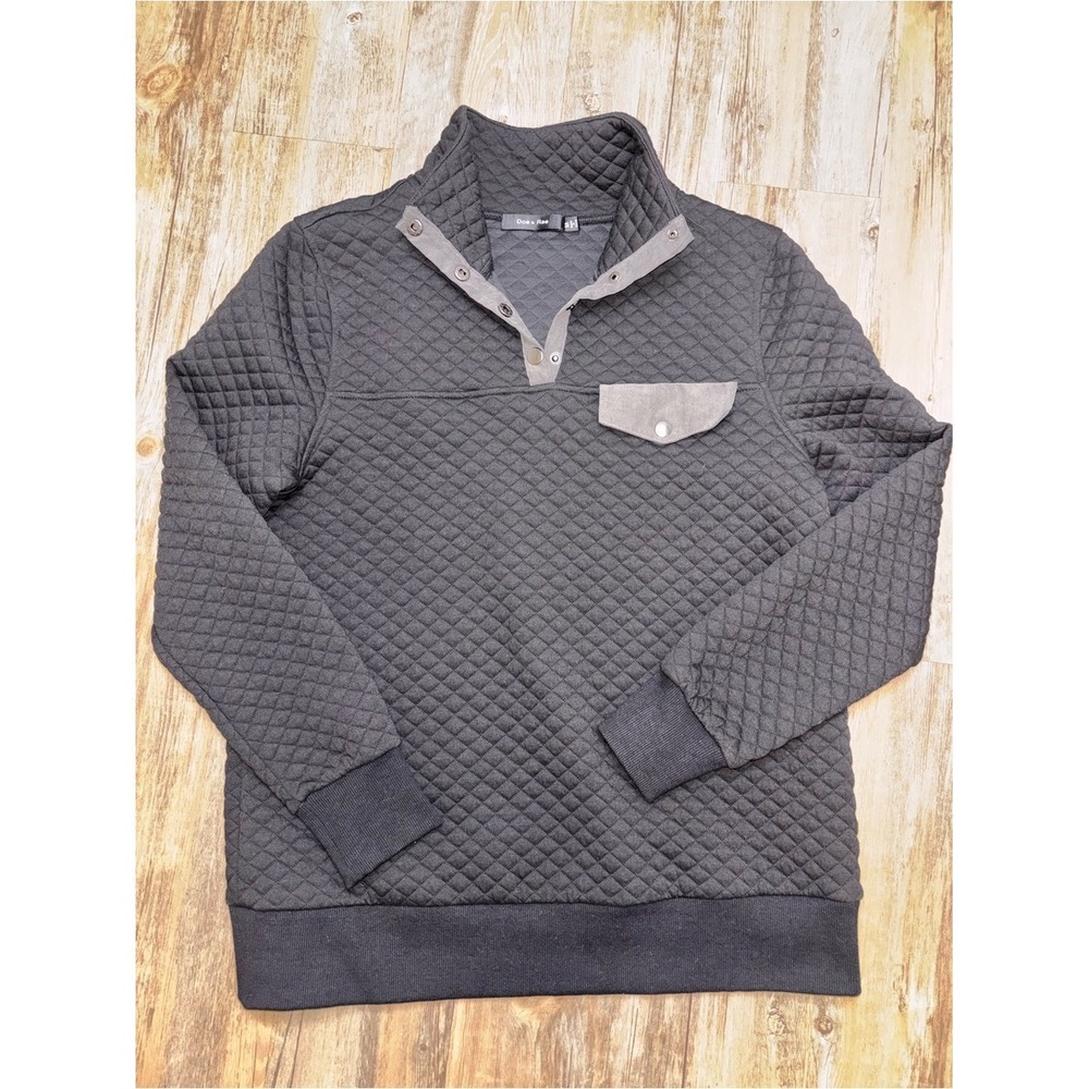 Doe & Rae Black Quilted Pullover Snap Collar Contrast Pocket Women Medium